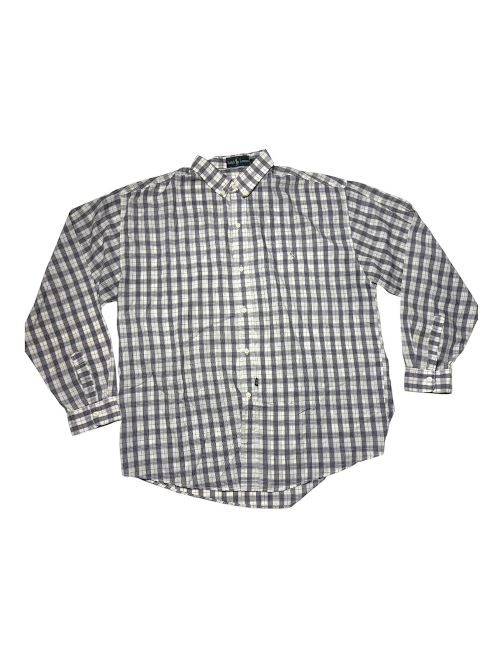 Vintage Ralph Lauren Blue and White Plaid Button-Down Shirt